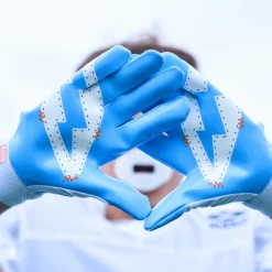 White/Columbia Blue Stitch Showtime Receiver Gloves