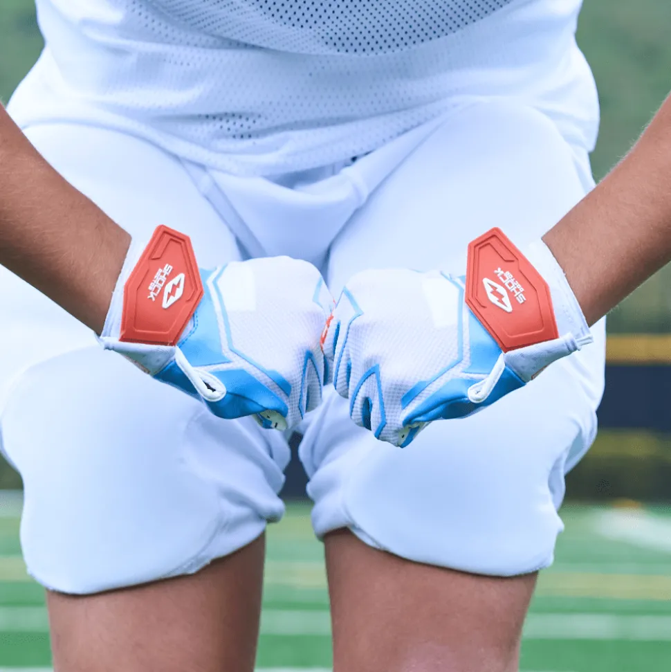 White/Columbia Blue Stitch Showtime Receiver Gloves