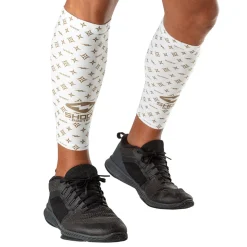 White/Gold Lux Showtime Compression Calf Sleeves
