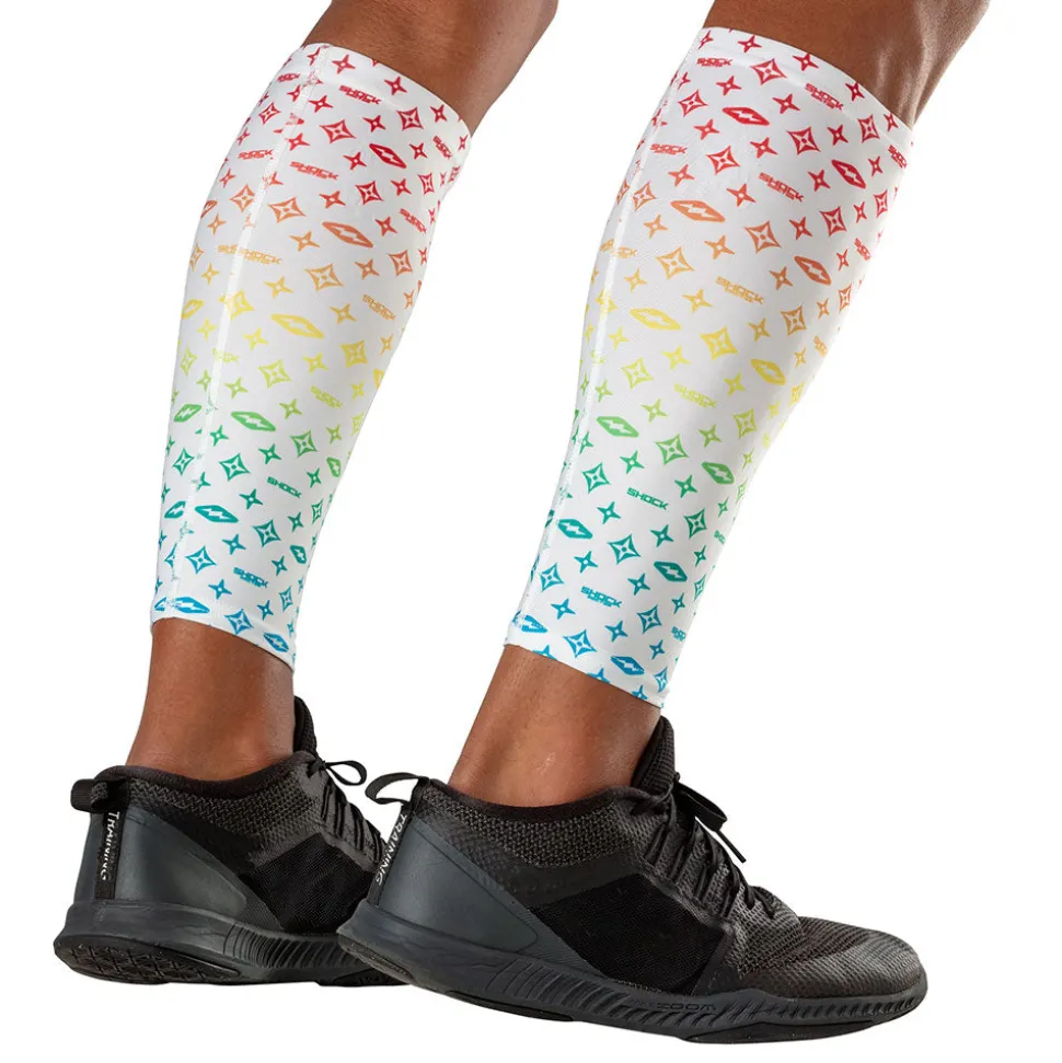White/Multi Color Lux Showtime Compression Calf Sleeves