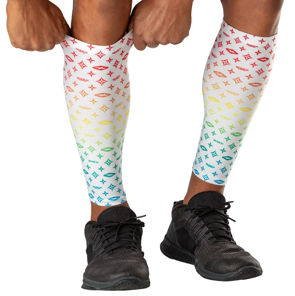 White/Multi Color Lux Showtime Compression Calf Sleeves